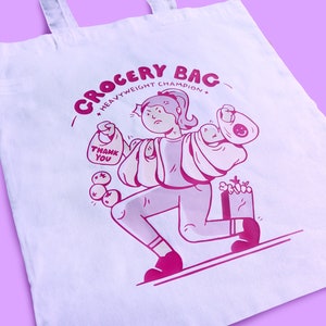 Grocery Bag Heavyweight Champion Funny White Cotton Tote Bag image 2