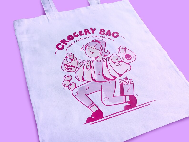 Grocery Bag Heavyweight Champion Funny White Cotton Tote Bag image 2