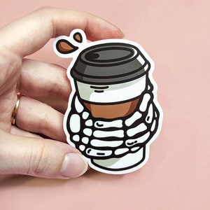 Death by Caffeine Skeleton Coffee Die Cut Vinyl Sticker image 1