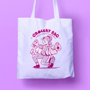 Grocery Bag Heavyweight Champion Funny White Cotton Tote Bag image 1