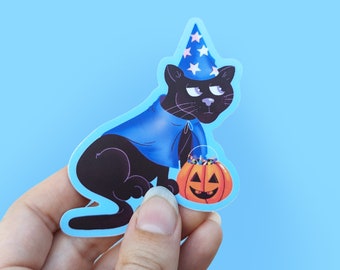 Wizard Cat Halloween Illustrated Die Cut Vinyl Sticker