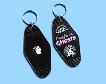 Here for the Ghosts Cute Spooky Mystery Motel Keychain - Retro Inspired Pastel Motel Keychain