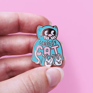 Scaredy Cat Cute Cartoon Pastel Hard Enamel Pin image 1