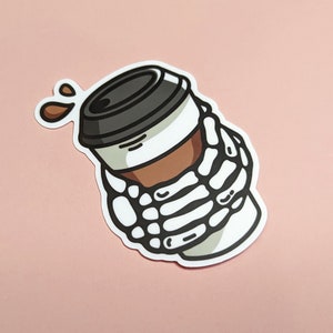 Death by Caffeine Skeleton Coffee Die Cut Vinyl Sticker image 2