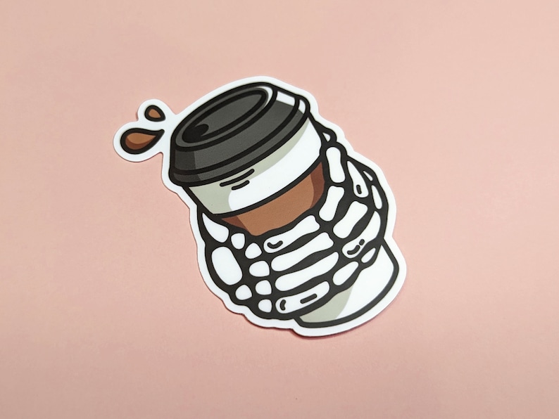 Death by Caffeine Skeleton Coffee Die Cut Vinyl Sticker image 2