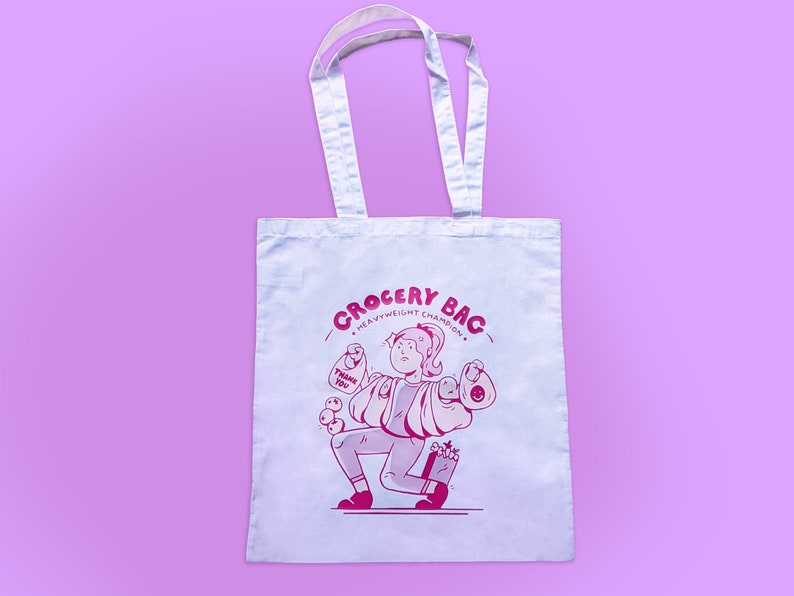 Grocery Bag Heavyweight Champion Funny White Cotton Tote Bag image 3