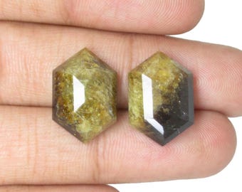 Gemas de turmalina natural, forma hexagonal, par negro y verde (18 x 12 mm)