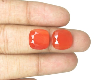 Jewellery Making Gems, Natural Carnelian Gemstones, Cushion Shape Gems, Faceted Cut Gemstones, Orange Colour Gemstones, Loose Pair Gemstone.