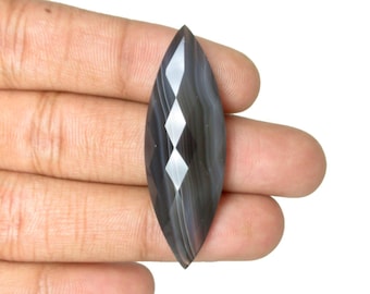 Natural Black White Agate Gemstones, Marquise Shape Cabochon Faceted Cut, Loose Pendant Gemstone.