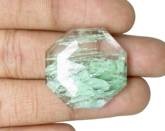 Natural Garden Quartz Gemstones, Octagon Shape Faceted Cut, Green Clear Colour, Loose Necklace Stone.