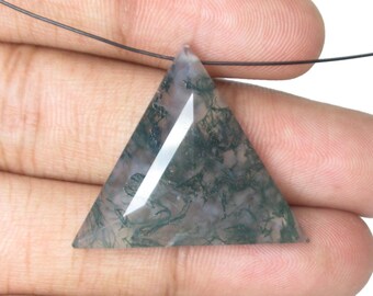 Semi Precious Natural Moss Agate Gemstones, Triangle Shape, Faceted Green Colour, Loose Beads Stone.