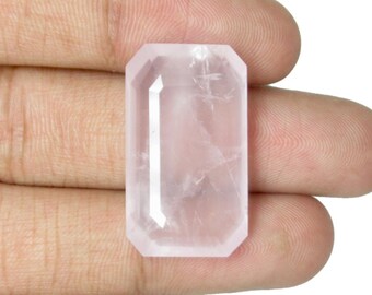 Piedra preciosa semipreciosa de cuarzo rosa natural, forma esmeralda, color rosa facetado, gemas sueltas para anillos.