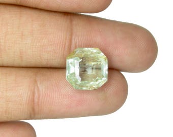 Gema suelta para anillo de aguamarina musgosa natural de 6,75 quilates, talla esmeralda, color verde.