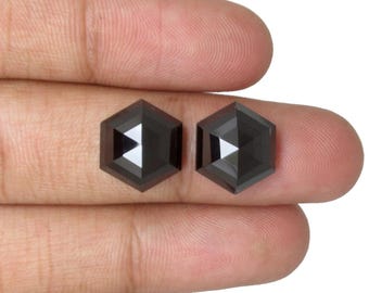 Piedras preciosas de ónix negro natural para la fabricación de joyas, forma hexagonal, corte cabujón facetado, par de piedras sueltas.