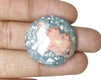 Natural Maligano Jasper Gemstones, Round Shape Cabochon Faceted Black Pink Colour Loose Gems.
