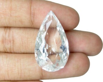 Handmade Gemstones: Natural Crystal Quartz Stone, Pear Shape Faceted, Clear Colour Loose Necklace Gems.
