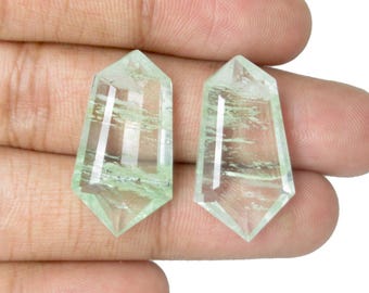 Piedras preciosas de cuarzo natural de jardín, talla facetada de forma elegante, color transparente y verde, par de piedras sueltas.