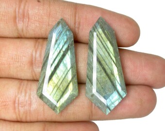 Piedras preciosas de labradorita natural, talla cabujón facetada, forma elegante, color con destellos iridiscentes, par de piedras sueltas.