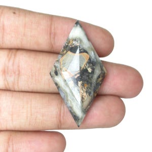 Pendant Gemstones, Natural Maligano Jasper Gemstones, Rhombus Shape Cabochon Faceted Cut Gemstone, Black & Gray Colour Gems, Loose Gemstone,