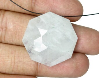 Piedra preciosa de piedra lunar natural, forma octogonal, color azul destello blanco, colgante de cuentas sueltas facetadas.