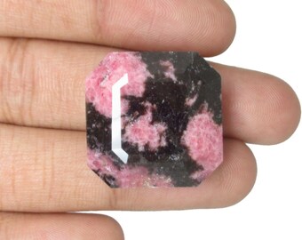 Gemas sueltas para colgantes, con forma de esmeralda, rodonita natural, facetadas en color rosa y negro.