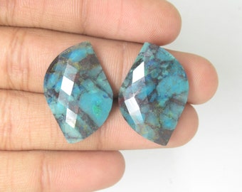 Natural Chrysocolla Gemstones, Fancy Shape Gemstones, Cabochon Faceted Checker Pair Gemstones,  Blue and Brown Colour Gemstones, Beads Gems.