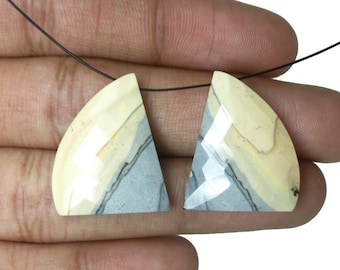 Natural Maligano Jasper Gemstones, Fancy-Shape, Cabochon Faceted-Cut Gray & Yellow Colour Gemstone, Loose Beads Gems.
