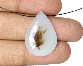 Gemas de ágata dendrítica natural, facetadas en forma de pera, de color blanco y marrón, colgantes de cuentas sueltas.