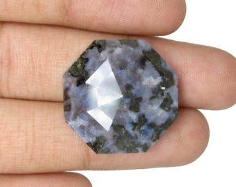 Gemas de gabro índigo natural, gemas facetadas en forma de octágono, color negro y gris, gemas sueltas para colgantes.