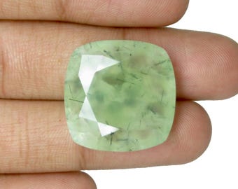 Piedras preciosas sueltas para colgantes, de forma de cojín, prehnita natural, talla facetada, color verde y negro.