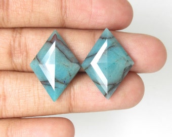 Natural Chrysocolla Gemstones, Cabochon Faceted Cut Gemstones, Rhombus Shape Gemstones, Blue Colour Gemstones, Earrings Gemstones,