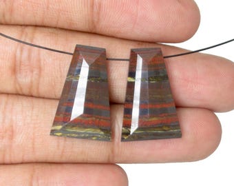 Natural Tiger Iron Jasper Gemstones, Fancy Shape Faceted Cut Cabochon, Loose Beads Pair, 25 Carats.