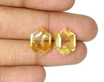 Piedras preciosas de citrino natural, forma hexagonal, piedra tallada facetada, piedras preciosas de color amarillo, par de gemas sueltas.