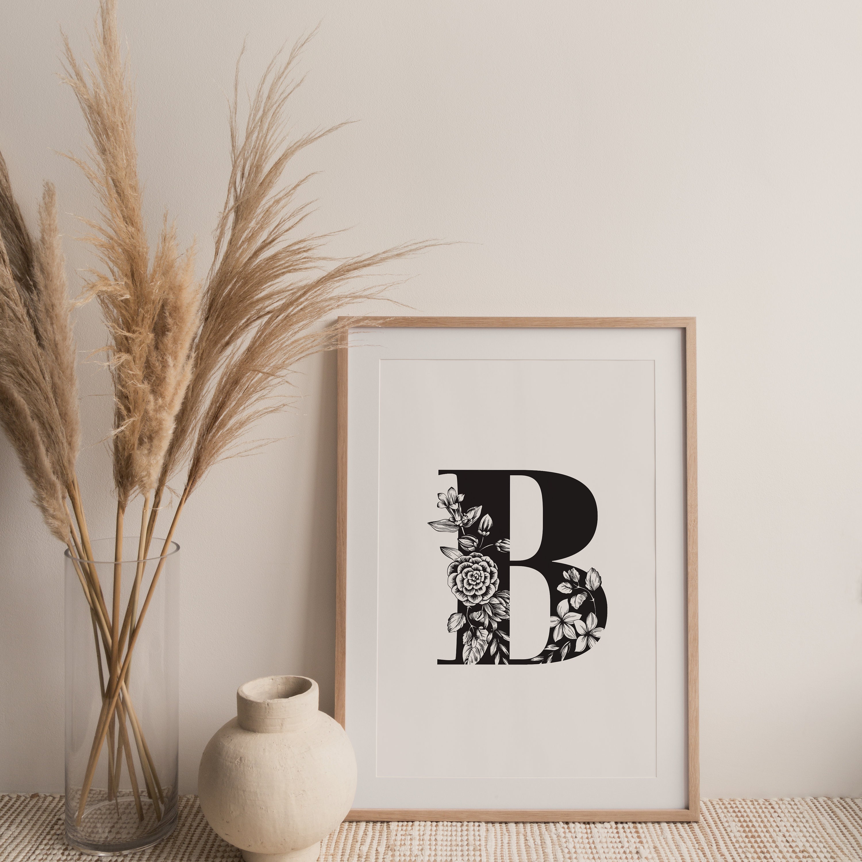 MONOGRAM A Floral Monogram Wall Art Alphabet ART PRINT Etsy