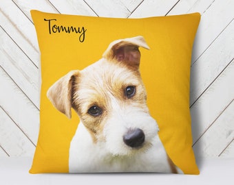 Custom Pet  Pillow with photo of your pet on custom color background. Professional photo editing included. Pillow Case option available