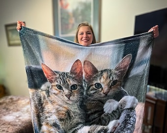 Custom Pet Photo Blanket, Personalized Dog Cat Blanket, Pet Memorial Gift