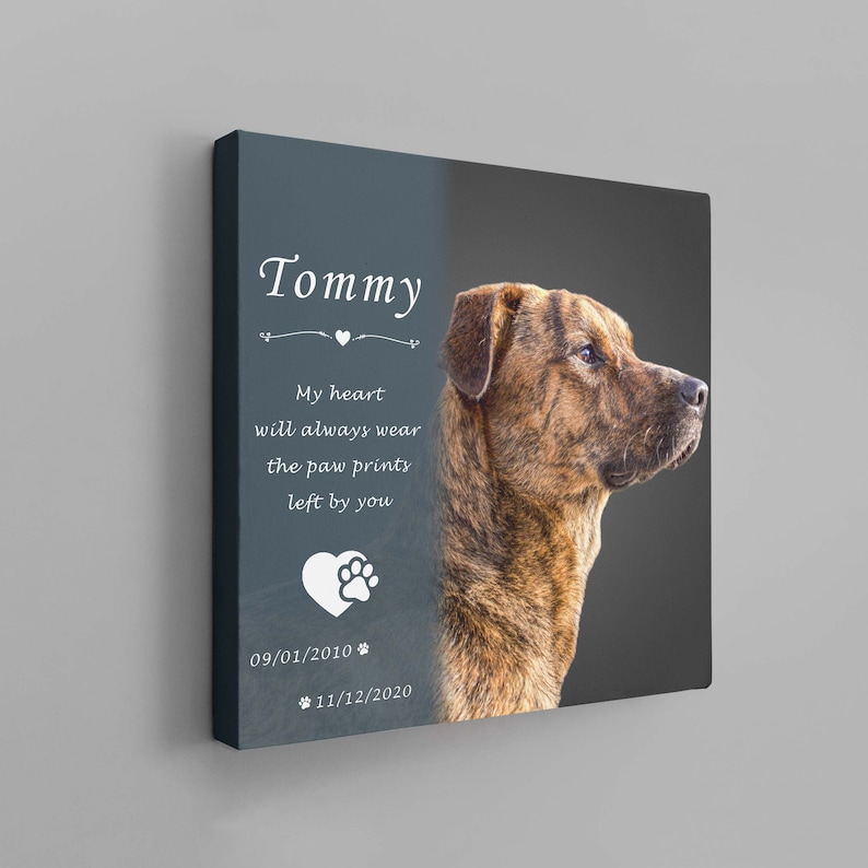pet memorial canvas with the picture of the pet and a custom sentiment
