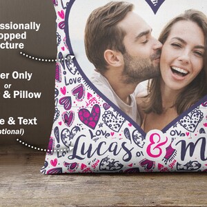 Almohada personalizada para San Valentín: corazón con foto y nombres. imagen 2