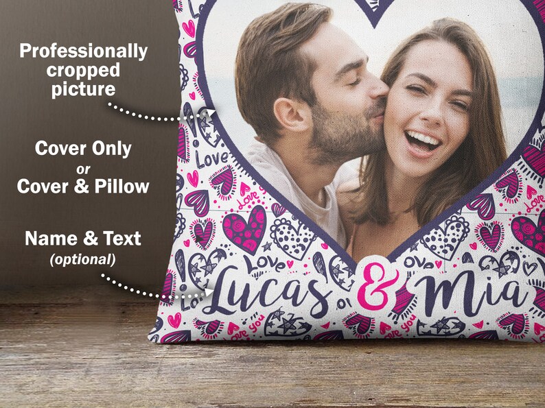 Almohada personalizada para San Valentín: corazón con foto y nombres. imagen 2