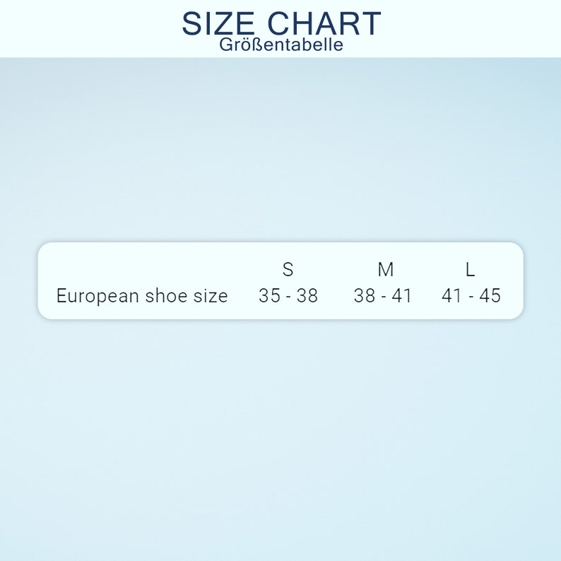size chart.
Small: 35 - 38
Medium: 38 - 41
Large: 41 - 45
