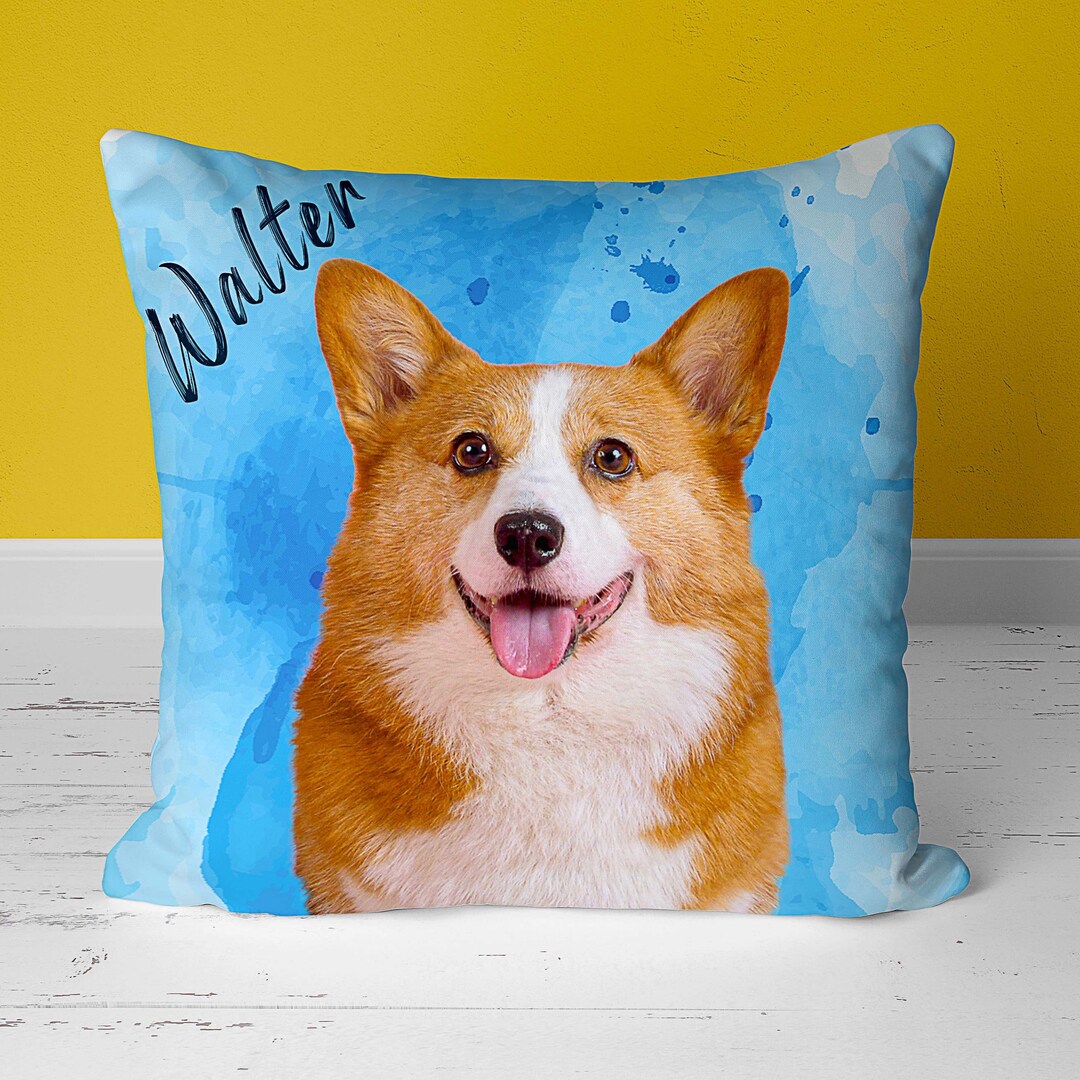 Custom Pet Pillow With Photo of Your Pet on Custom Watercolor