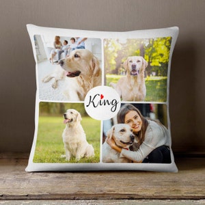 Custom Throw Pillow With Photo Collage Of Your Pet and Name. Professional Photo Editing Included. Multiple Background Colors Available