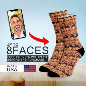 Custom Face Socks 4 Faces, Photo Socks, Custom Socks, Personalized Socks, Custom Printed Socks, Stocking Stuffer, Socks for Dad, Fathers Day