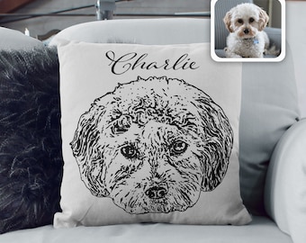 Custom Pillow with the Portrait of your Pet on colored background with name. Portrait from photo is included. Pillow Case option available