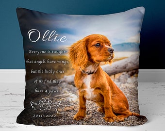 Pet Memorial Pillow With Photo And Custom Text Sentiment. Professional Photo Editing Included. Pillow Case Option Available. Pet Loss Gift