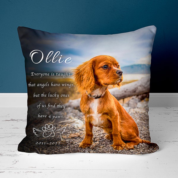 Pet Memorial Pillow With Photo And Custom Text Sentiment. Professional Photo Editing Included. Pillow Case Option Available. Pet Loss Gift