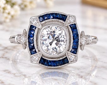 Vintage Art Deco Round Cut Moissanite Engagement Ring Halo 925 Sterling Silver [2.30ct ]