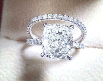3.65Ct weißer Kissenschliff Diamant Verlobung Hochzeit Jahrestag Ring Massiv 925 Sterling Silber Ring 2 Pic Braut Set Ring
