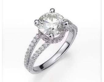 2.42Ct White Round Cut Diamond Engagement Wedding Anniversary Solid 925 Sterling Silver Classic Halo Proposal Solitaire Ring