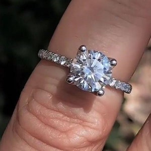 2.31Ct Round Moissanite Engagement Ring: 925 Sterling Silver, 14K White Gold